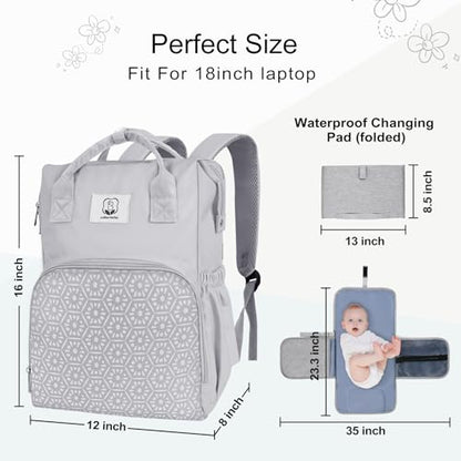Diaper Bag with Changing Pad, Large Baby Bags Backpack with Stroller Straps & Insulated Pockets, Multifunction Waterproof Travel Diapers Back pack for Women & Man, Grey - color: Grey