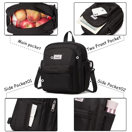 Insulated Lunch Bag Backpack for Women, Small Crossbody Sling Insulated Tote, Convertible Lunch Cooler Box for Work - Black - color: Black-02