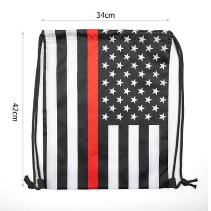 Thin Red Line American Flag Drawstring Backpack, Lightweight Cinch String Sports Sackpack for Men & Women,pack of 2 - color: Americanflag-red Stripe