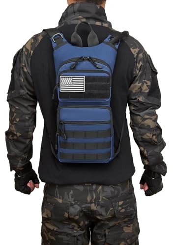 Insulated Water Hydration Pack Bag with 3L TPU Bladder Tactical Molle Hydration Backpack for Hiking Cycling Running - color: Deep Navy Blue