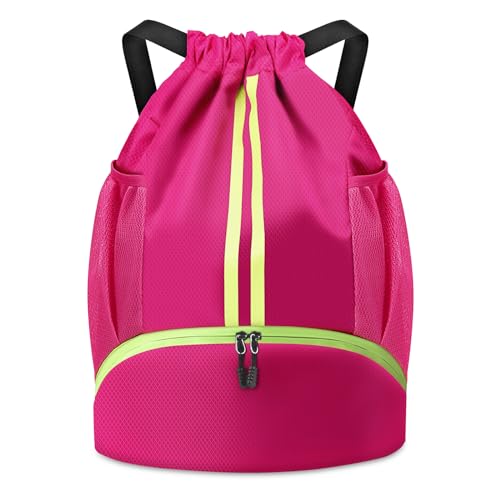 BROTOU Soccer Bags, Football Backpack, Volleyball Bag, Drawstring Backpack with Ball and Shoe Compartment, Football bags for Equipment Swim Gym Bag - color: Pink