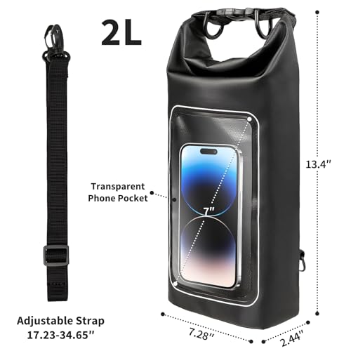 Waterproof Dry Bag, 2L Roll Top Waterproof Pool Bag IPX8 with Crossbody Strap, Phone Pouch Water Protector for Cruise Camp Swim Beach Fish Travel Essentials, Boat & Kayak Accessories (Black) - color: Black dry bag 2L