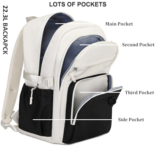 JIANYA Laptop Backpack for College Women Travel Backpack Big Student School Bag, Water Resistant Fits 15.6" Notebook - color: Beige+black