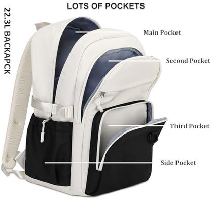 JIANYA Laptop Backpack for College Women Travel Backpack Big Student School Bag, Water Resistant Fits 15.6" Notebook - color: Beige+black
