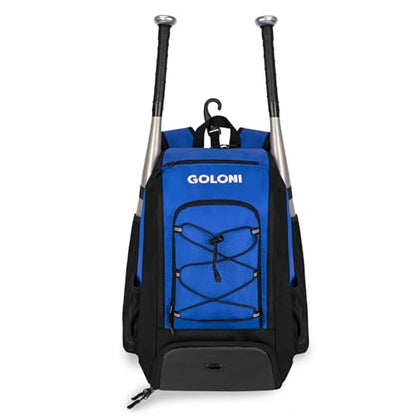 Goloni 40L Baseball Bag, Softball Bat Bag with Shoes Compartment,Fence Hook,Backpack for Baseball, T-Ball & Softball Equipment & Gear - color: Blue
