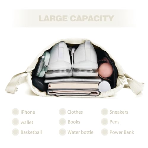 BAVELOE Drawstring Backpack with Wet Pocket Gym Backpack Water-Resistant Cinch String Bag Beach Swim for Women Men - color: Beige