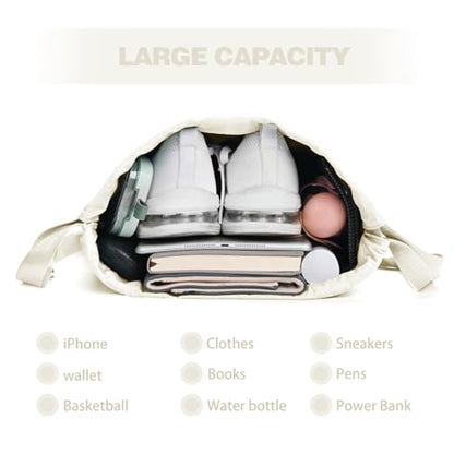 BAVELOE Drawstring Backpack with Wet Pocket Gym Backpack Water-Resistant Cinch String Bag Beach Swim for Women Men - color: Beige