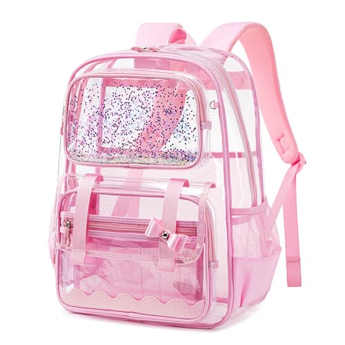 Clear Backpack for Girls,Transparent Backpack See Through Backpacks Stadium Event,Heavy Duty Clear Bookbag for School Pink - color: Baby Pink