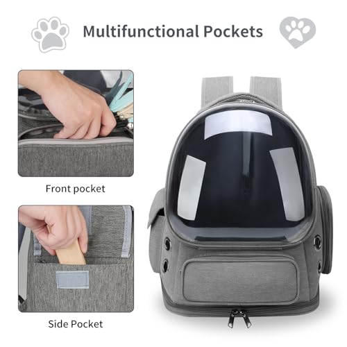 Cat Backpack Carrier for Cats and Small Dogs, Breathable Cat Bubble Backpack, Airline Approved Pet Travel Carrier for Hiking Camping Outdoor(Grey) - color: Grey