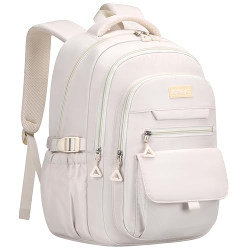 School backpack for Girls, Aesthetic Backpack for Women Cute Bookbag Preppy College (Beige) - color: Beige