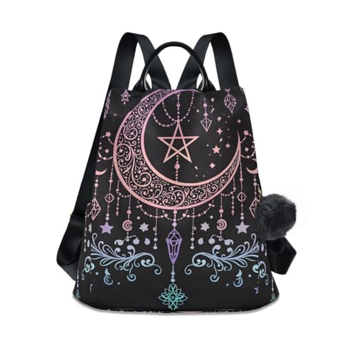 ALAZA Boho Chic Style Star Pentagram Keys Feathers Backpack for Daily Shopping Travel - color: Multi 02