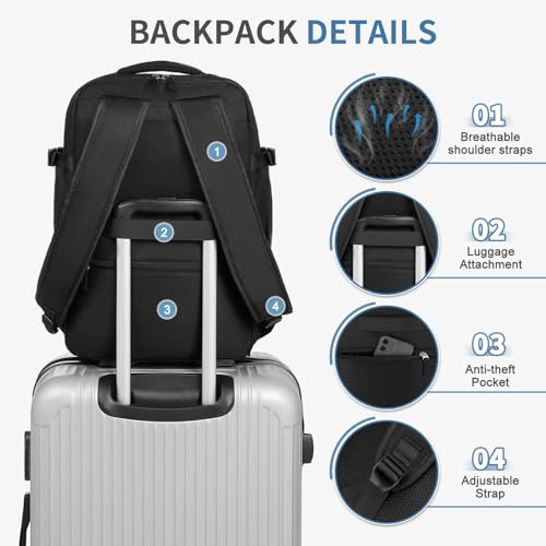 Travel Backpack for Men Women, 35L Laptop Backpack W/Shoe Compartment, Water Resistant Flight Approved Fits 15.6-inch Laptop, Black - color: Black