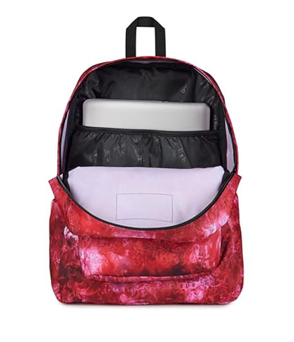 JanSport SuperBreak Plus Backpack with Padded 15-inch Laptop Sleeve and Integrated Bottle Pocket - Spacious and Durable Daypack for Work and Travel, Afflicted Dyed Red/White/Black - color: Afflicted Dyed Red/White/Black