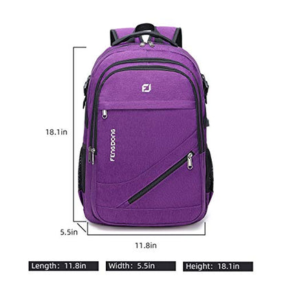 FENGDONG Durable Waterproof Travel Large Laptop Backpack 17.3 inch,College Backpack Bookbag for Men & Women Business Backpack with USB Charging Port and Headset Port Purple - color: A1-purpie
