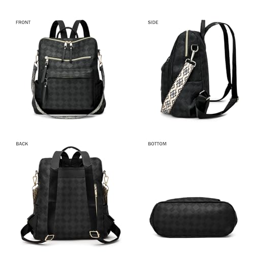 Makes Backpack Purse for Women PU Leather Travel Satchel Handbag Convertible Design Bag with Purse 2 Piece - color: Black Geometric