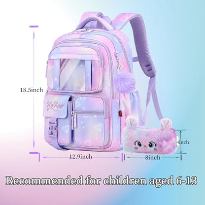Girls Backpack for School Kids Backpack for Girls Cute Kids Kawaii Bookbag Book Bag for Elementary Primary School - color: Purple-xk