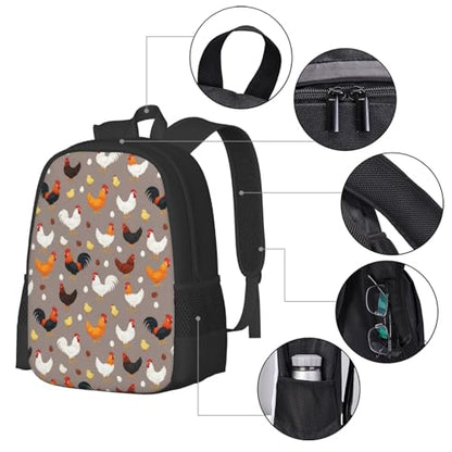 Ergonomic Padded Backpack Farm Rooster, Anti Theft Spacious Travel Daypack Sturdy Polyester Bag for Commute Gym Outdoor Leisure Use - color: Design (665)
