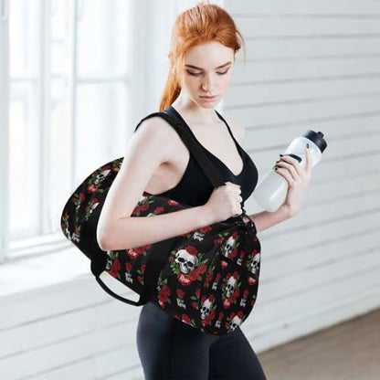 MNSRUU Duffel Bags Skull Rose Birds Sports Gym Bag Travel Luggage Overnight Bags for Men Women Duffel Bags for Traveling - color: Goth 10