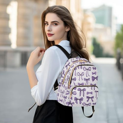 Beautiful Purple Bow Backpack Purse for Women Shoulder Bag Fashion Daypack Ladies Handbag Lightweight Travel Bag Rucksack - color: Beautiful Purple Bow, size: Medium