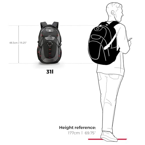 Swissdigital Design Laptop Backpack with USB Charging Port, Travel Backpack Fits 15.6 inches Computer, 31L College School Backpack for Men, Black/Grey | SD803-02 - color: Black/Grey