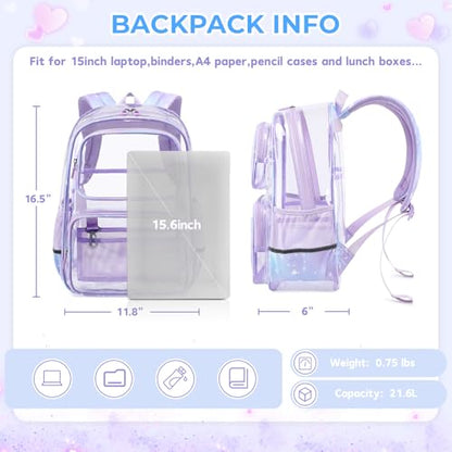 Sisipoet Clear Backpack for Girls with Cherry Blossom Print, Heavy Duty Transparent Bookbag for School, Stadium, and Concert, Purple - color: Purple