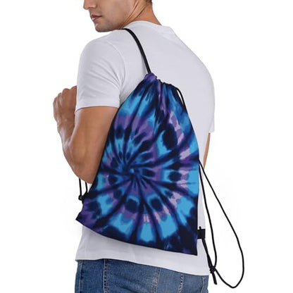 Gianlaima Tie Dye Blue Purple Background Drawstring Bags Backpack Sport Ball Bag Sport Gym Sack Drawstring Bag String Bag Yoga Dance Travel Bag For Men Women - color: Black2