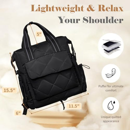 Omanmoli Diaper Bag Backpack Quilted Baby Diaper Bag Lunch Backpack Pañaleras Para Bebe for Working Moms with 11 Pouches,Large Insulated Cooler Compartment,Stroller Straps,Changing Pad,Black - color: Black