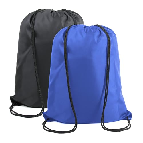 BeeGreen Black and Royal Drawstring Backpack Bags Bulk 2 Pack X-Large 22.4" L x 17.5" W Sports Cinch Sack Gym String Bags Machine Washable Heavy Duty for Men Women - color: Black Royal