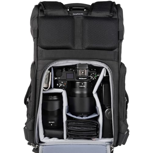 Think Tank FocusPoint 22L RollTop Camera Backpack - Asphalt Black: Expandable Travel & Camera Backpack with Laptop Sleeve, Quick Side and Back Access, Rain Cover – Versatile Photography & Travel Bag - color: Asphalt Black, size: 22 Liters