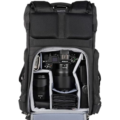 Think Tank FocusPoint 22L RollTop Camera Backpack - Asphalt Black: Expandable Travel & Camera Backpack with Laptop Sleeve, Quick Side and Back Access, Rain Cover – Versatile Photography & Travel Bag - color: Asphalt Black, size: 22 Liters