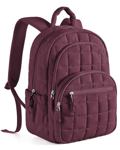 BAGSMART College Laptop Backpack, Travel Backpack for Women, Quilted Casual Daypack, Water-Resistant Bookbag for 15.6 Inch Laptop, Cherry Red - color: Cherry Red, size: Standard 15.6 Inch