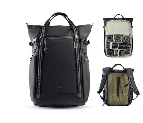 PGYTECH OneGo Roamer Tote Camera Backpack, 18L Water-Resistant Dual Carry Tote Bag for DSLR/Mirrorless Cameras, DJI Mavic Drone, 15" MacBook Air, Tripod Holder, Side/Top Access – Matte Black - color: Matte Black, size: 18L