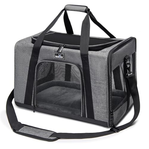 Wakytu Pet Carrier for Small Cats Dogs, Dog Carrier Travel Bag with Adequate Ventilation, 5 Mesh Windows, 3 Entrance, Locking Safety Zippers, Padded Shoulder and Carrying Strap, Medium - color: 1.0 Grey, size: 17.7"L x 11.0"W x 11.0"H