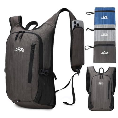 Small Hiking Backpack, 15L Lightweight Travel Backpack with Phone Pocket, Hiking Daypack for Women Men(Oxford, Brown) - color: Oxford Brown