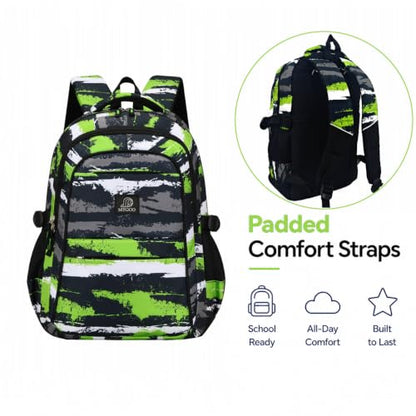 MYGOO Boys School Backpack Euclid Urban Green Bookbag for Elementary Middle School Ages 5-12, 17 inch Large Capacity 24L Kids Student Travel Bags - color: Euclid Urban Green