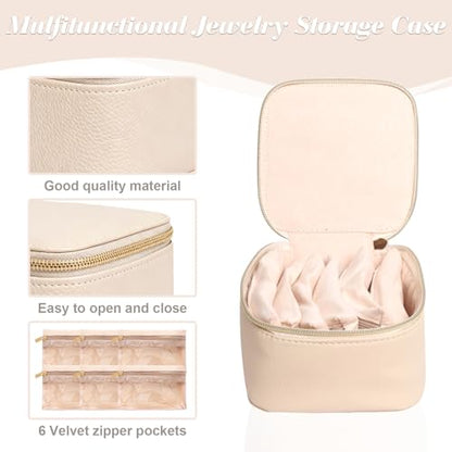 Travel Jewelry Case Small Jewelry Box Organizer with 6 Velvet Jewelry Zipper Pockets Bag Portable Travel Jewelry Storage Birthday Gifts for Women Rings Earrings Necklaces