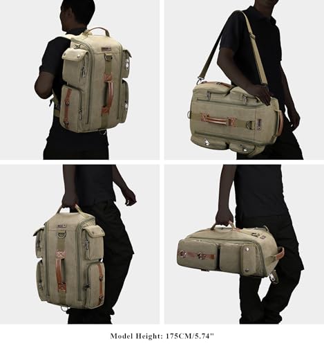 WITZMAN Travel Backpack for Men and Women Carry On Canvas Backpack Duffel Bag for Airplanes Fit 17 Inch Laptop (6661 Green) - color: Army Green
