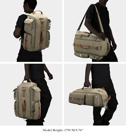 WITZMAN Travel Backpack for Men and Women Carry On Canvas Backpack Duffel Bag for Airplanes Fit 17 Inch Laptop (6661 Green) - color: Army Green