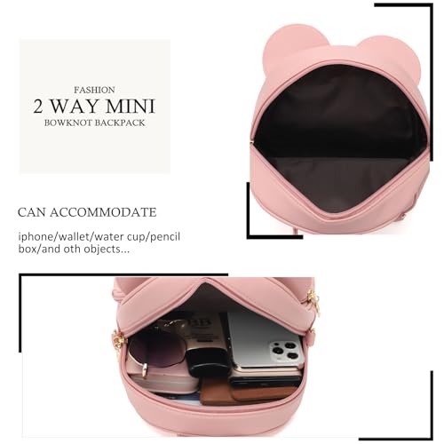 KL928 Girls Mini Backpack Bowknot Polka Dot Cute Small Daypacks Convertible Shoulder Bag Purse for Women - color: Dx-light Pink
