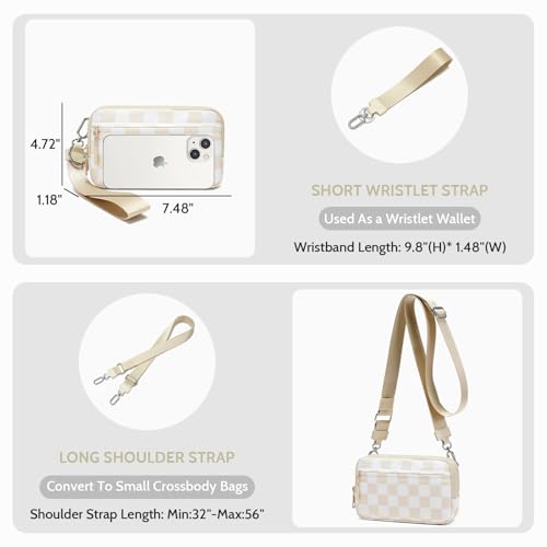 FODOKO Wristlet wallets for women Nylon Quilted Wallet with 4 Zippers,Travel Credit Card,Holder Cell Phone Organizer - color: Beige