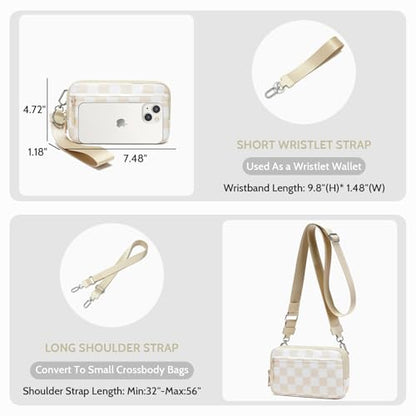 FODOKO Wristlet wallets for women Nylon Quilted Wallet with 4 Zippers,Travel Credit Card,Holder Cell Phone Organizer - color: Beige
