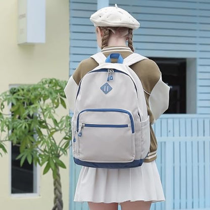 Lohol Classic Backpack for Girls Boys Teens, Lightweight Bookbag for School Travel College (Beige/Blue) - color: Beige/Blue