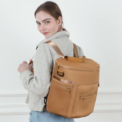 miss fong Neoprene Diaper Bag Baby Diaper Bag Large Capacity Neoprene Backpack with Changing Pad Travel Diaper Backpack with 16 Pockets for Mom & Dad-Brown - color: Neoprene Brown
