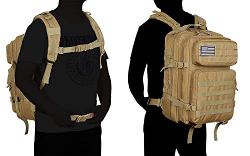 QT&QY 45L Military Tactical Backpacks Molle Army Assault Pack 3 Day Bug Out Bag Hiking Treeking Rucksack… - color: 1.2 Khaki