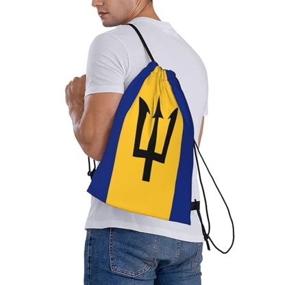 Barbados Flag Drawstring Bag Sport Gym Backpack Beach Travel Sack Draw String Yoga Bag For Men Women - color: Barbados Flag
