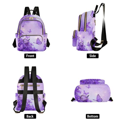 ALAZA Mini Backpack Purse for Women Lightweight Girls Small Size Butterfly Purple Flower School Teens College Traveling - color: Butterfly Purple Flower, size: Small