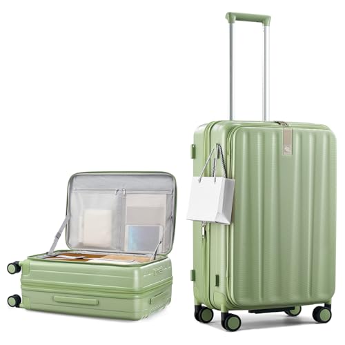 Hanke 24 Inch Expandable Luggage Top Opening Checked Bag Luggage Hard Shell Suitcases with Wheels Lightweight Travel Luggage Medium Suitcase with Lock for Woman Men-Bamboo Green - color: Bamboo Green, size: 24 Inch Expandable