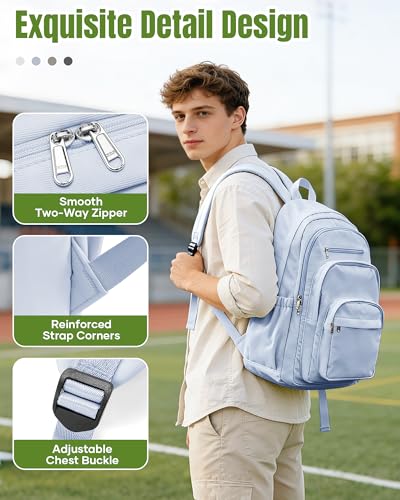 weradar School Backpack For Women Men, Lightweight Casual Daypack College Backpacks, Aesthetic Students Bookbag, Backpack With Lots Of Pockets,Cute High School Bag For Boys Girls(Blue) - color: Blue