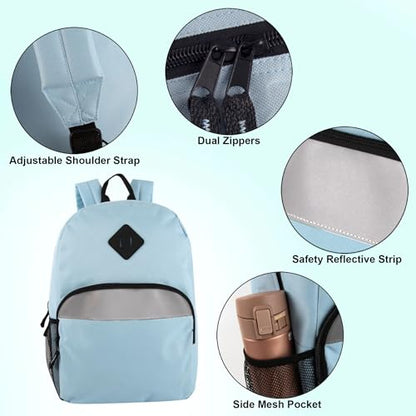 Trail maker 17" Backpack – Reflective School Backpack with Padded Straps, Water Bottle Pockets for Kids & Adults, School Travel Camp (Blue Light) - color: Blue