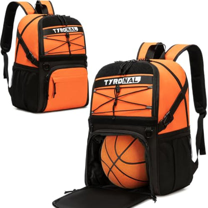Basketball Bag Backpack with Ball Holder and Shoes Compartment - color: Orange